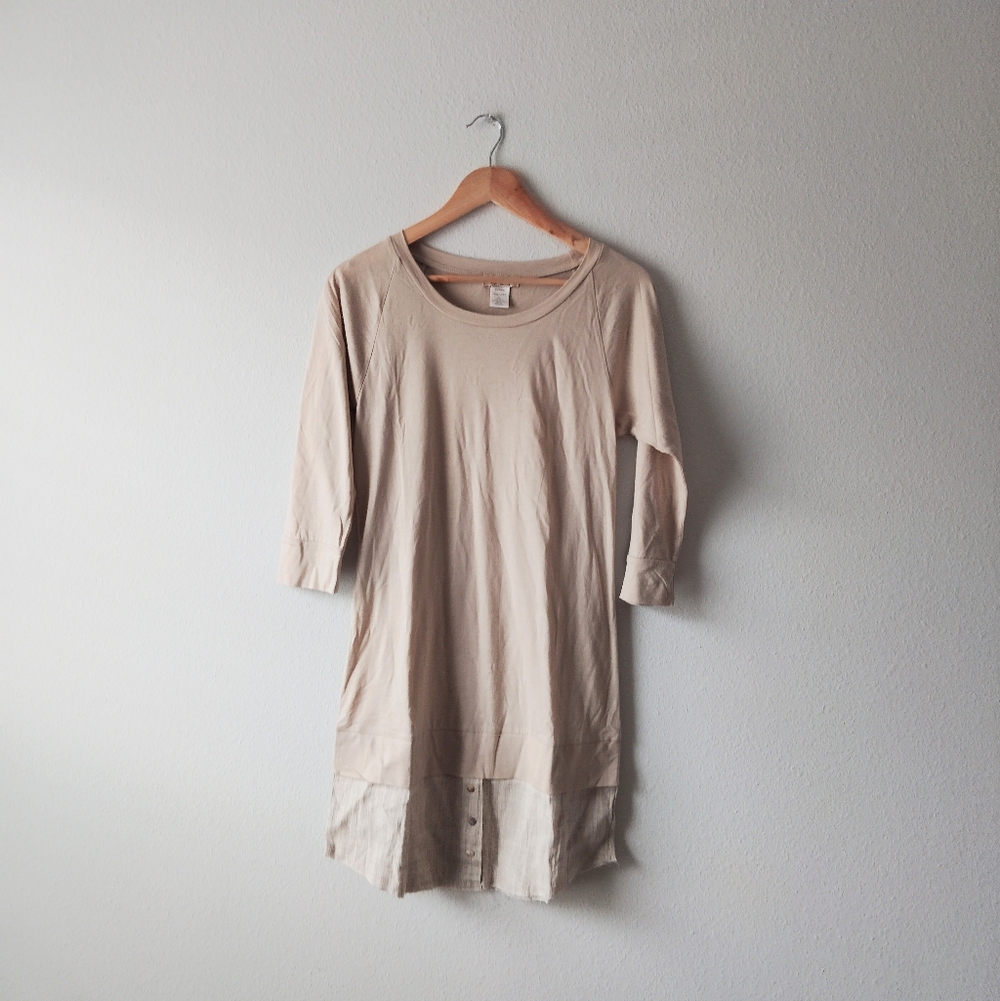 Classic Beige Mini Dress with Button Hem